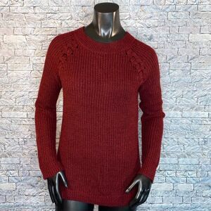 SO Cable Knit Sweater Size Medium Burgundy Crew Neck Cozy